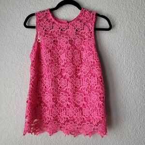 Nanette Lepore Guipure Lace pink Sleeveless Top zipper Size Small